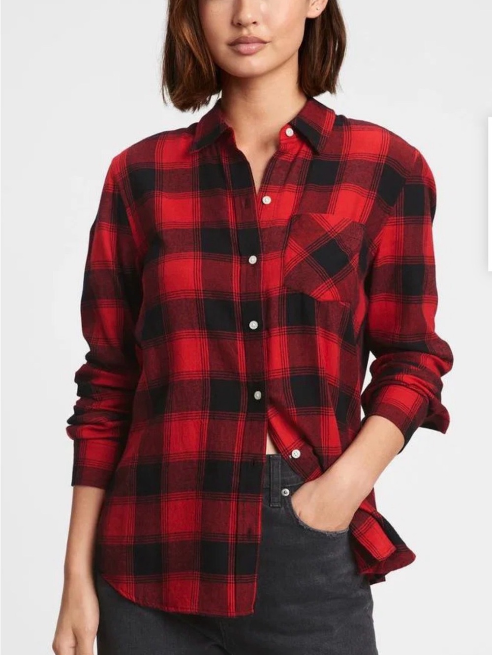 GAP Red and Black Plaid Casual Button-Down Shirt